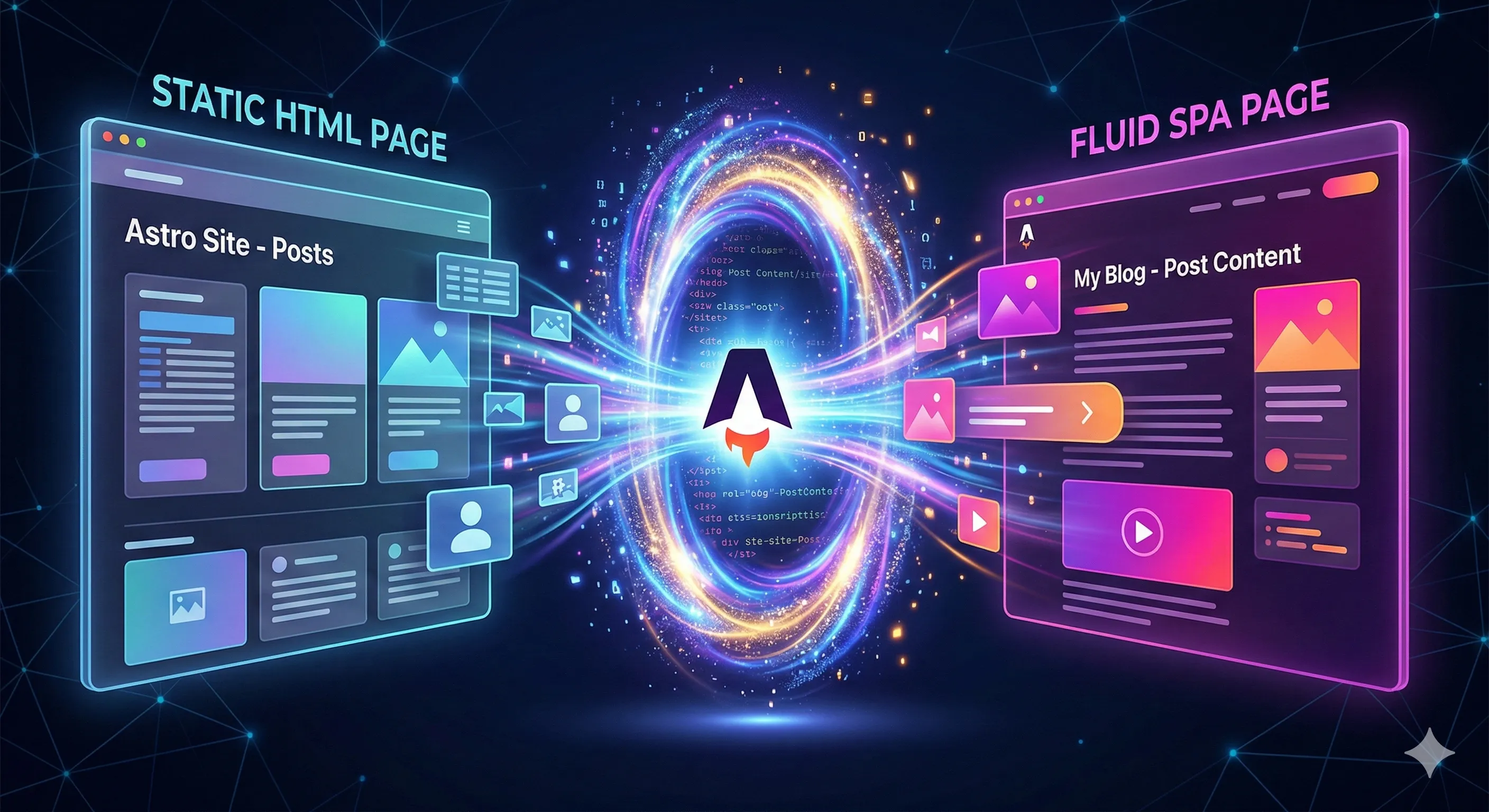 Un portail magique reliant deux pages web de manière fluide et transparente. Image générée par IA.